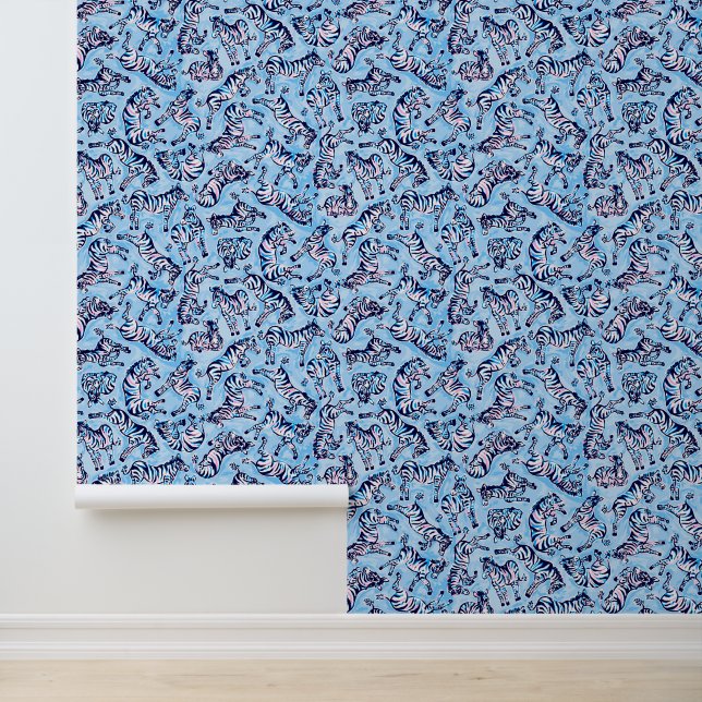 Papier Peint Preppy Palm Beach Blue Zebras (Application)