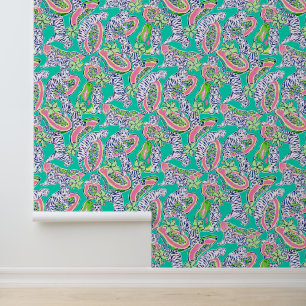 Papier Peint Preppy Palm Beach Tigers Turquoises & Papayas