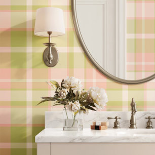 Papier Peint Préppy Plaid en rose et vert