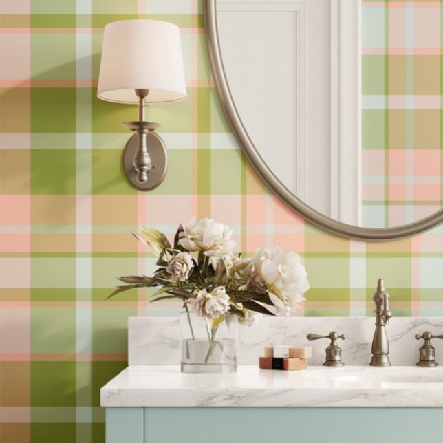 Papier Peint Préppy Plaid en rose, vert et bleu (Créateur téléchargé)