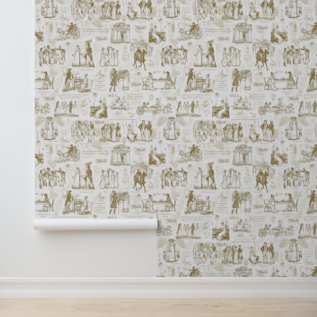 Papier Peint Pride and Prejudice Gold Beige Toile (Application)