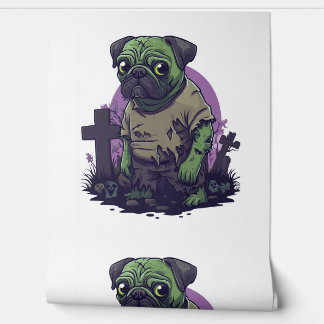 Papier Peint Pug zombie � Chien drôle d'Halloween non mort