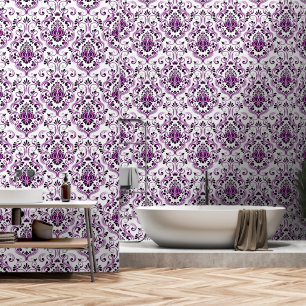 Papier Peint Purple Black Damask Floral peler et bâton