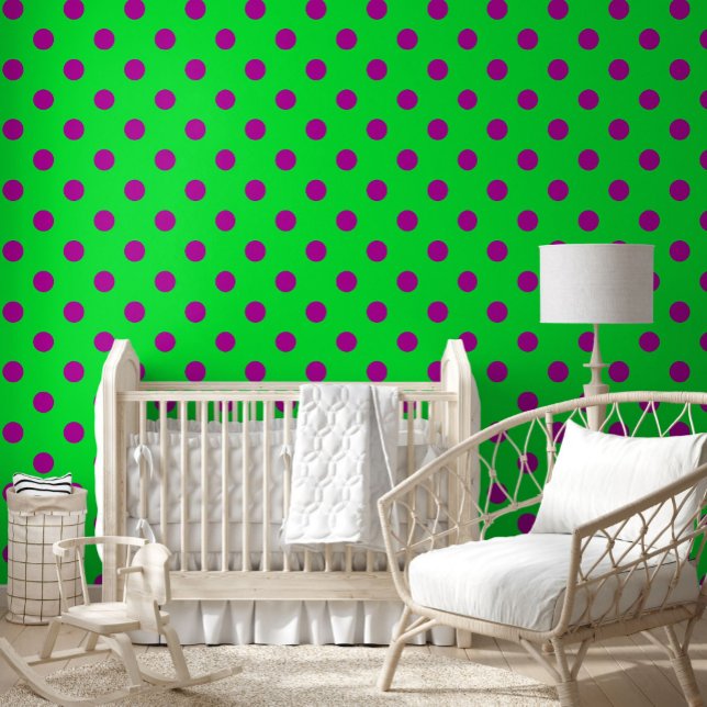 Papier Peint Purple On Green Polka Dots Pattern Design  (Créateur téléchargé)