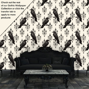 Papier Peint Ravens noirs gothiques et Damas