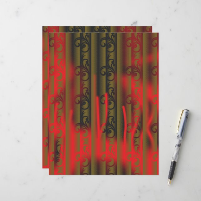 papier peint rayé blanc et marron avec motif (Devant/Arrière en situation)