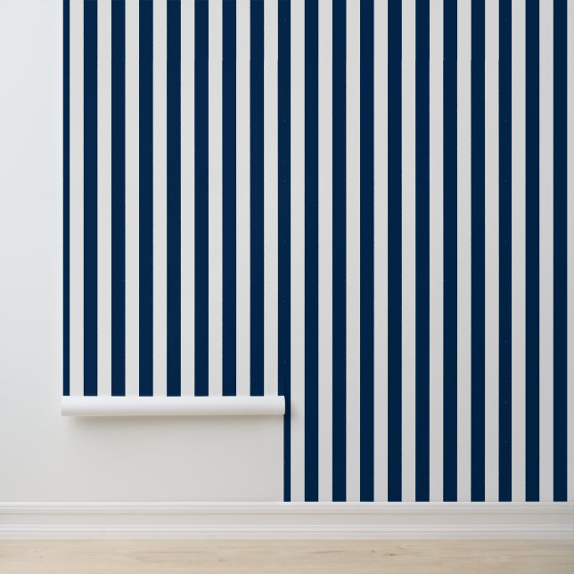 Papier peint rayé bleu marine moderne blanc (Application)