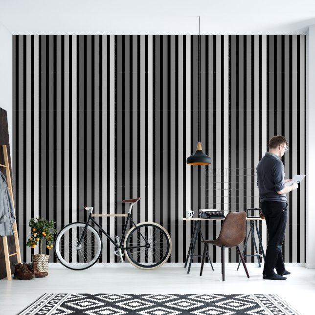 Papier peint rayé vertical noir blanc dégradé (Salon)