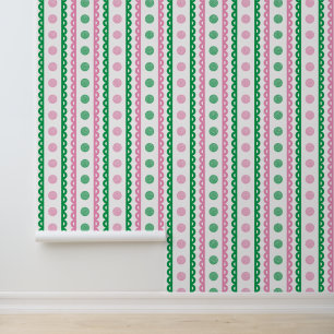 Papier Peint Rayure à coquille préppy golf en rose et vert