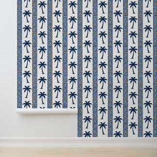 Papier Peint Rayure Clé Grecque Palmier – Prépa Côtière Navy