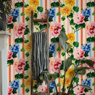 Papier Peint Rayure florale vintage Motif jardin
