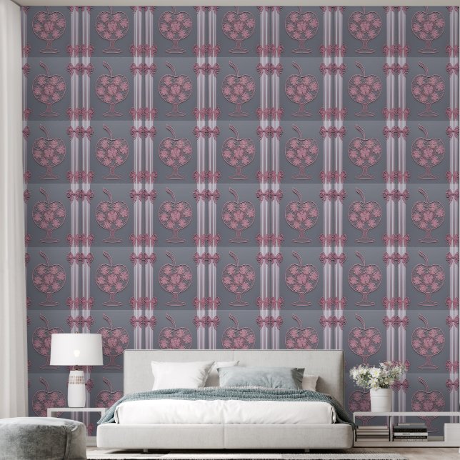 Papier Peint Rayure géométrique Apple Rose Rétro (Chambre à coucher)