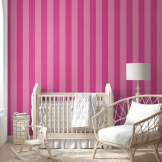 Papier Peint Rayure gras préppy dessinée à la main en rose et r