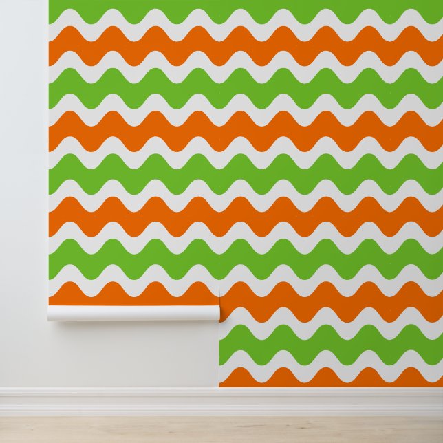 Papier Peint Rayure Groovy Ric Rac - Orange et Citron Horizonta (Application)
