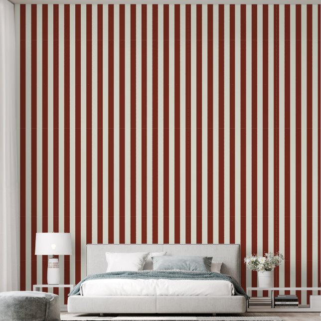 Papier Peint Rayure verticale de 3" Terre rouge brun et blanc i (Chambre à coucher)