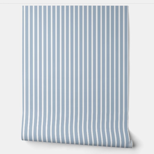 Papier Peint Rayures Blanches Bleu Clair (Déroulement)