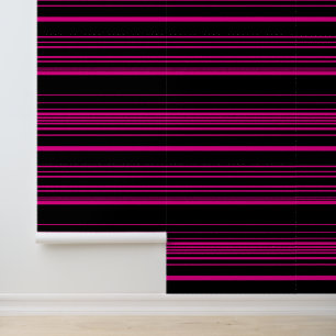 Papier Peint Rayures complexes - Magenta et Noir