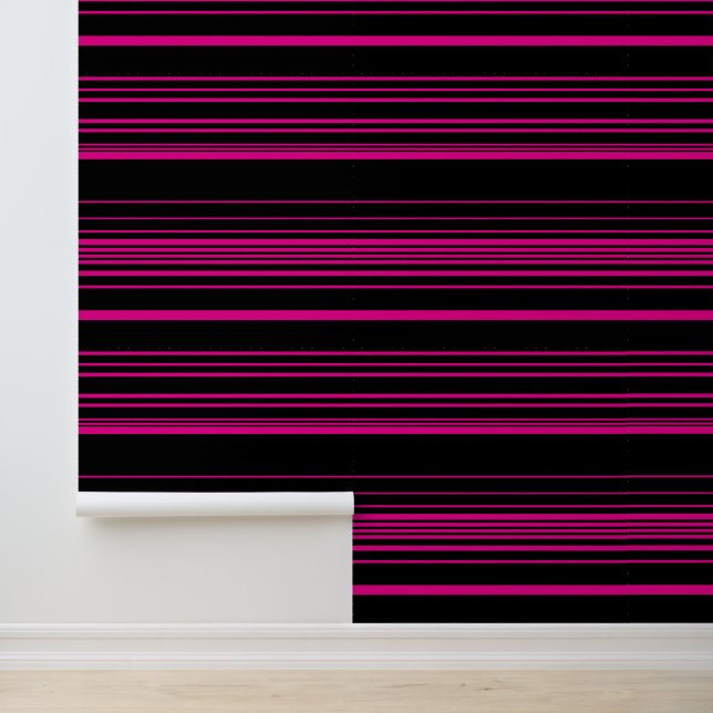 Papier Peint Rayures complexes - Magenta et Noir (Application)