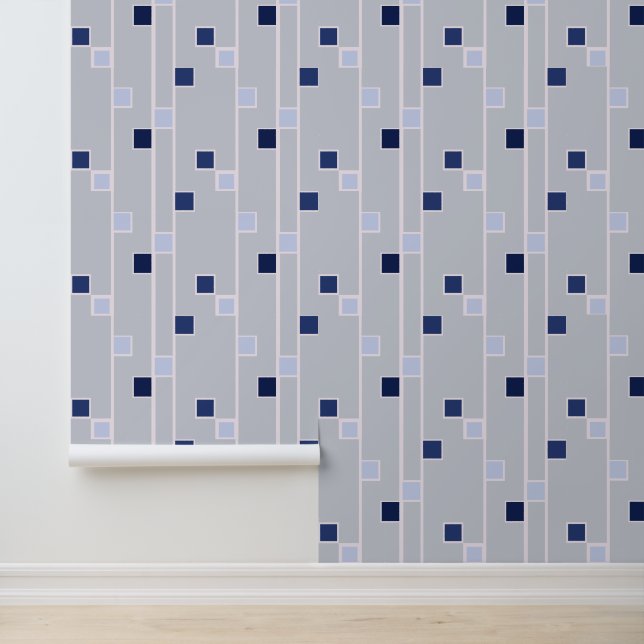 Papier Peint Rayures et carrés rétro bleus (Application)