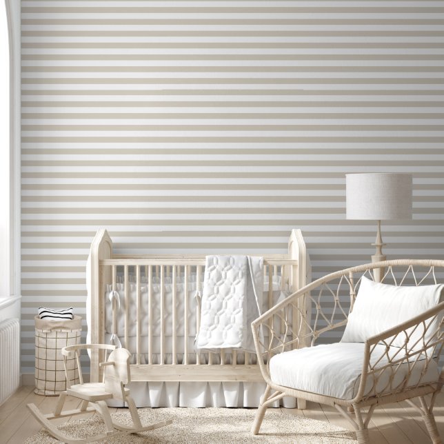 Papier Peint Rayures horizontales classiques beige clair et bla (Enfants)