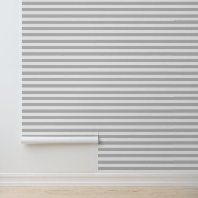 Papier Peint Rayures horizontales classiques gris clair et blan (Application)