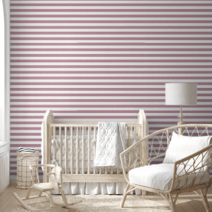Papier Peint Rayures horizontales classiques mauves et blanches