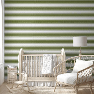 Papier Peint Rayures horizontales classiques vert olive et blan