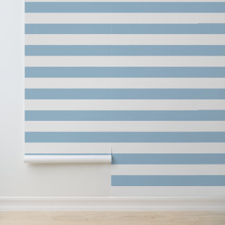 Papier Peint Rayures horizontales larges bleues ciel et blanche