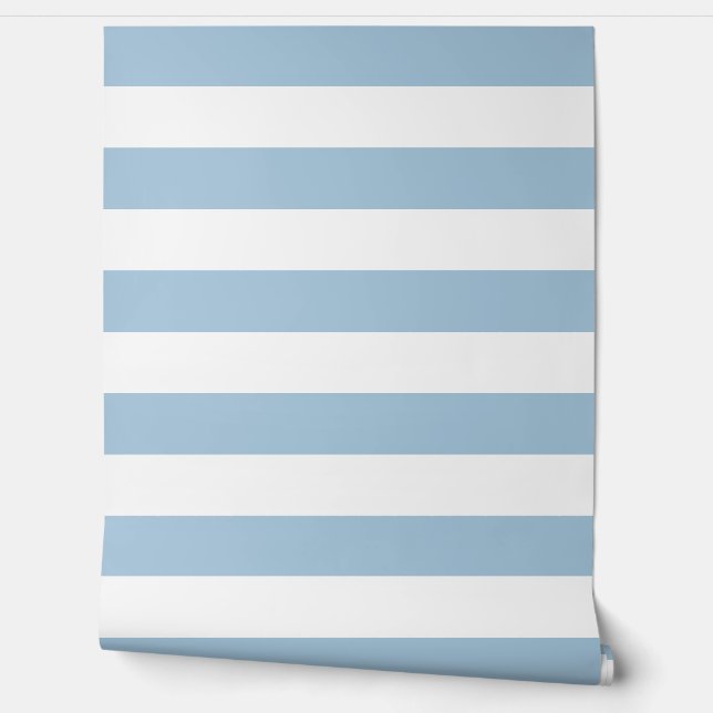 Papier Peint Rayures horizontales larges bleues ciel et blanche (Déroulement)