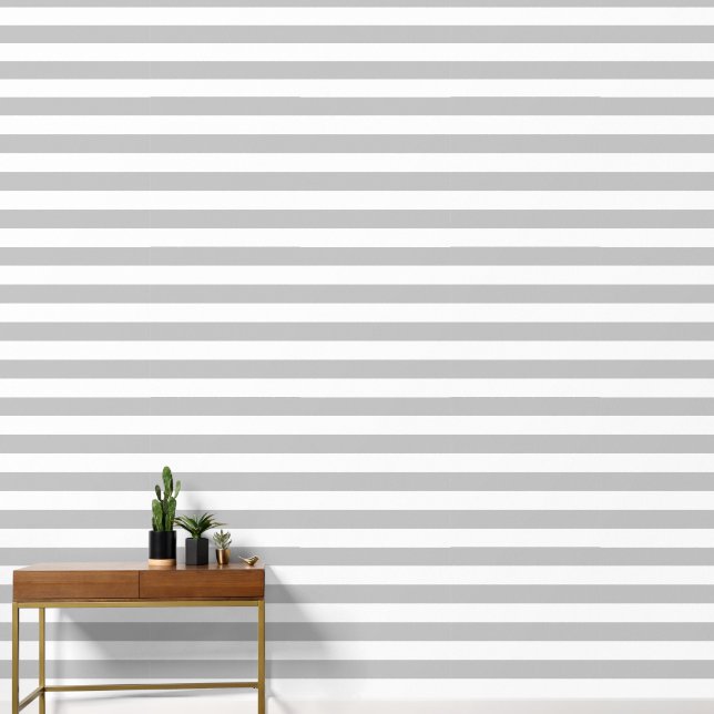 Papier Peint Rayures horizontales larges grises et blanches (Couloir)