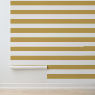 Papier Peint Rayures horizontales larges jaune moutarde et blan