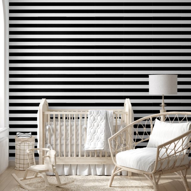 Papier Peint Rayures horizontales larges noires et blanches (Enfants)