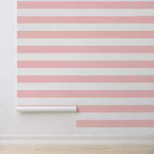 Papier Peint Rayures horizontales larges roses et blanches