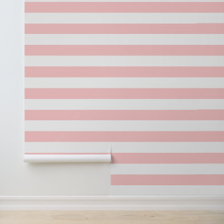 Papier Peint Rayures horizontales larges roses et blanches