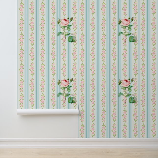 Papier Peint Rayures Jardin Pastel (Application)