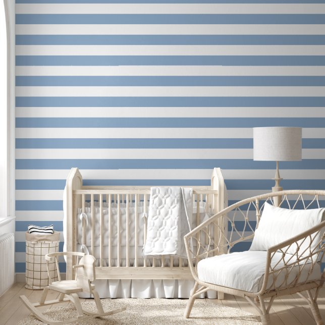 Papier Peint Rayures Modernes Bleu Poudre Et Blanc  (Enfants)