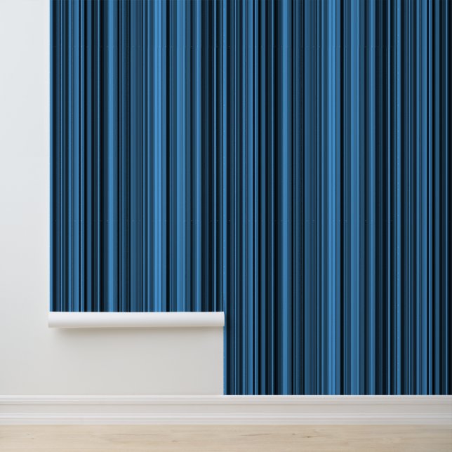 Papier Peint Rayures Noir Bleu (Application)