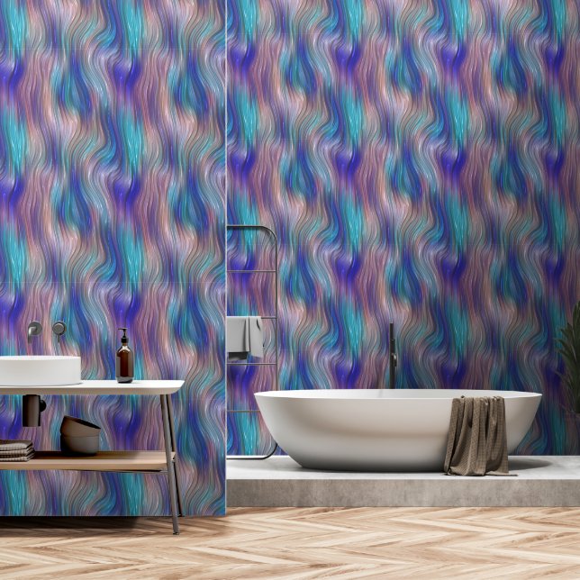 Papier Peint Rayures ondulées colorées brillantes (Salle de bain)