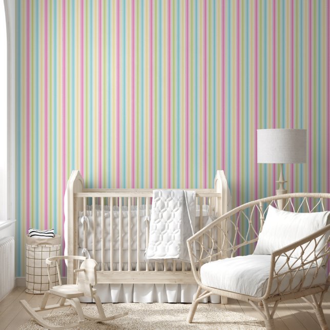 Papier Peint Rayures pastel sur fond blanc (Enfants)