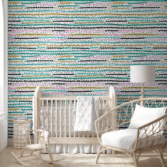 Papier Peint Rayures pointillées fantaisistes (Enfants)