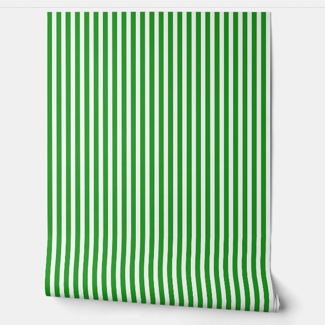 Papier Peint Rayures Traditionnelles Vertes et Blanches (Déroulement)