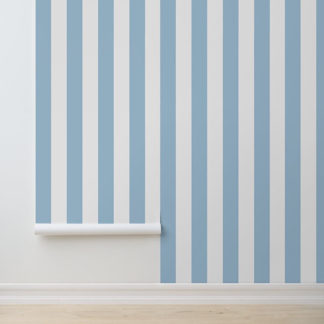 Papier Peint Rayures verticales audacieuses bleu ciel et blanc (Application)