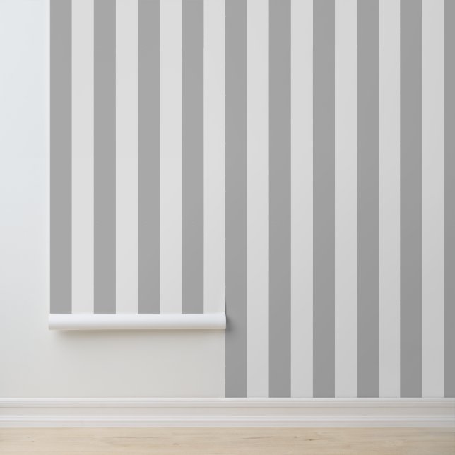 Papier Peint Rayures verticales grasses grises et blanches (Application)