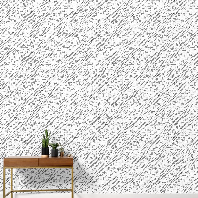 Papier Peint Rayures Zigzag Chevron Noir et Blanc (Couloir)