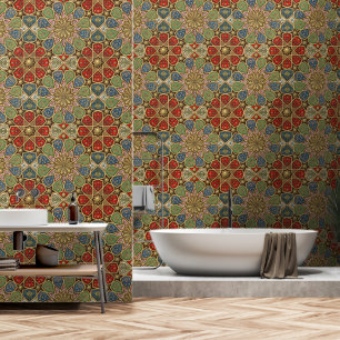 Papier Peint Red Green Blue Faux Gold Motif d'art arabe