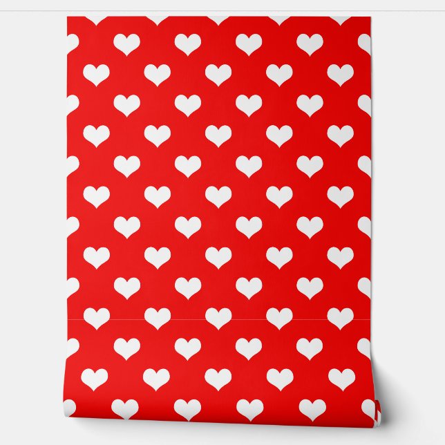 Papier Peint Red White Love Heart Motif Design (Déroulement)