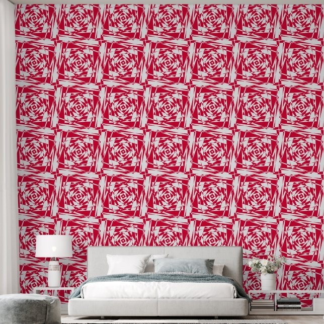 Papier Peint Red & White Optical Illusion – Modern  (Chambre à coucher)