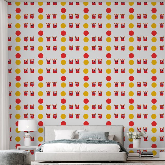 Papier Peint Red & Yellow Comic Monster Circles Kids' Rooms  (Chambre à coucher)