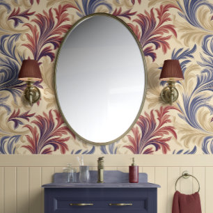 Papier Peint Regal Flourish Elegance Beige, Bourgogne & Bleu