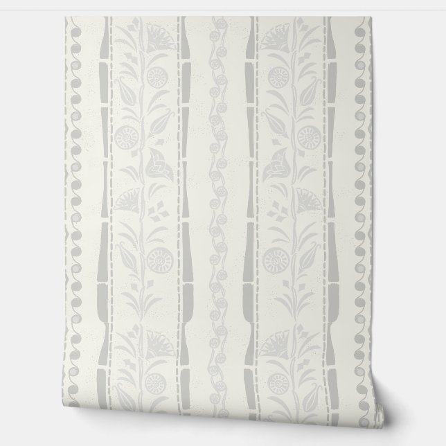 Papier Peint Regency Floral Sophisticated Stripes - Light Gray  (Déroulement)
